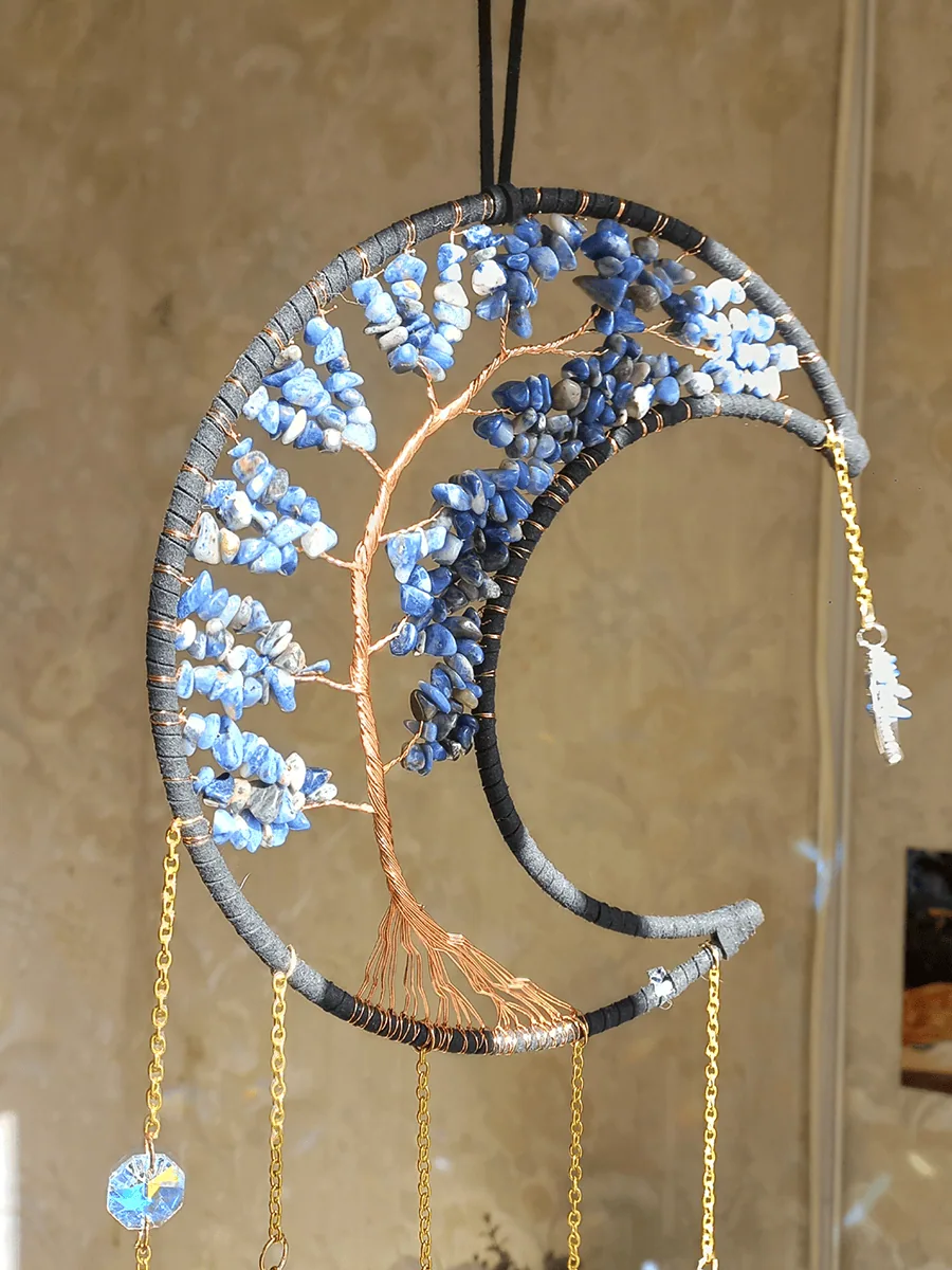 Atrapasol de luna con cuarsos verde