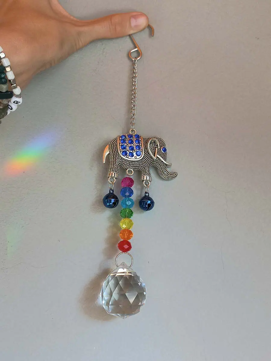 Atrapasol elefante con ojo turco y cristal decorativo
