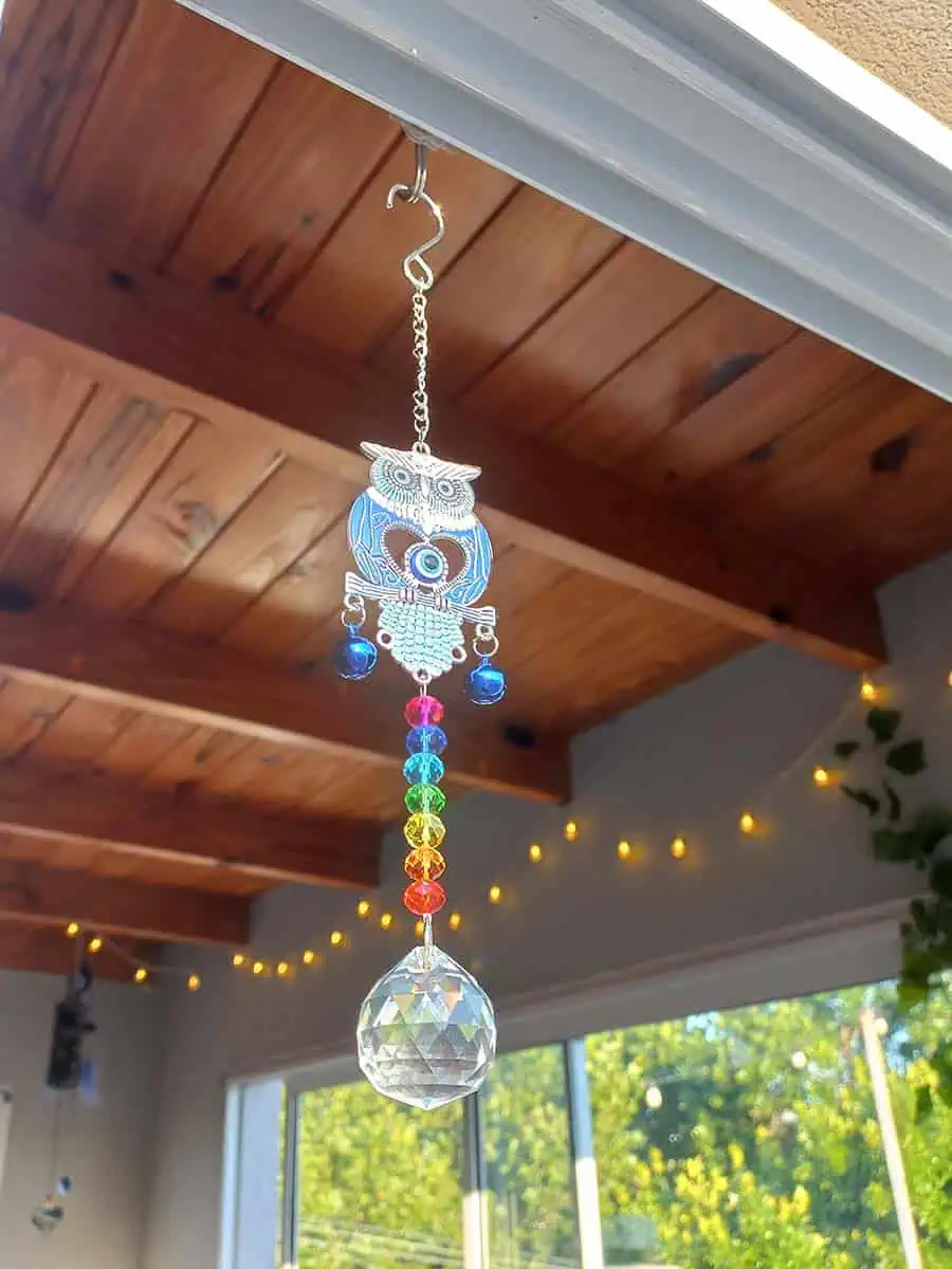Atrapasol lechuza con ojo turco y cristal decorativo