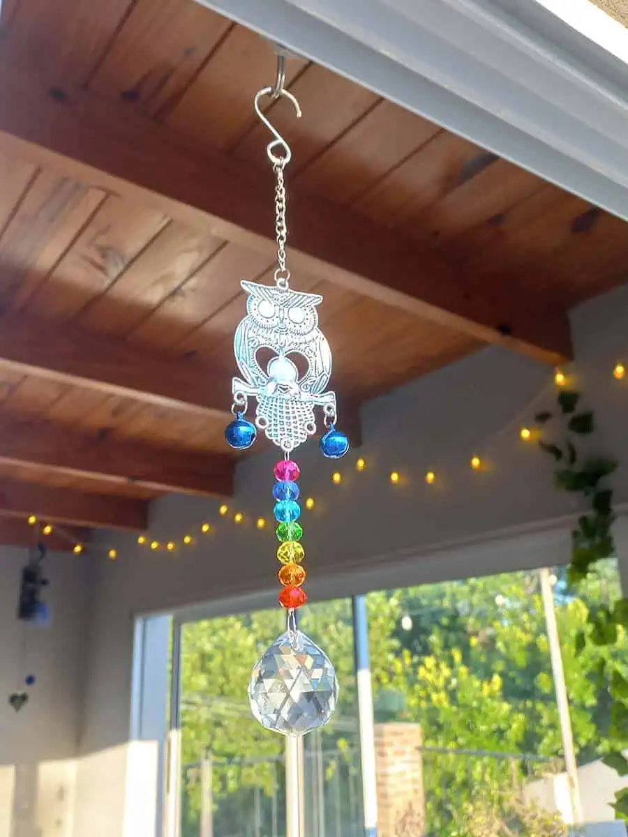 Atrapasol lechuza con ojo turco y cristal decorativo