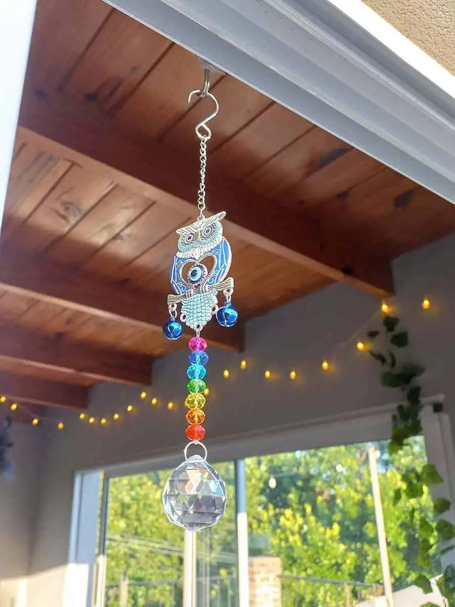Atrapasol lechuza con ojo turco y cristal decorativo