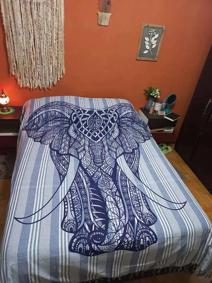 Cubrecama hindu con Elefante azul