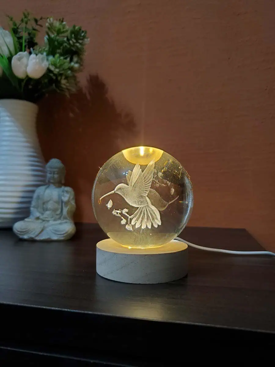 Esfera de Cristal lámpara 3D con Colibrí