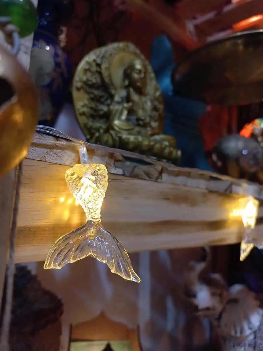 imagen de una tira de luces decorativa larga de cola de sirena calidas con enchufe