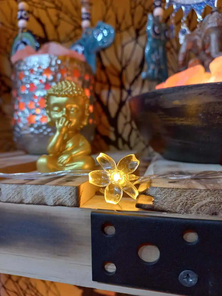 imagen de una tira de luces decorativa larga de flores calidas con enchufe