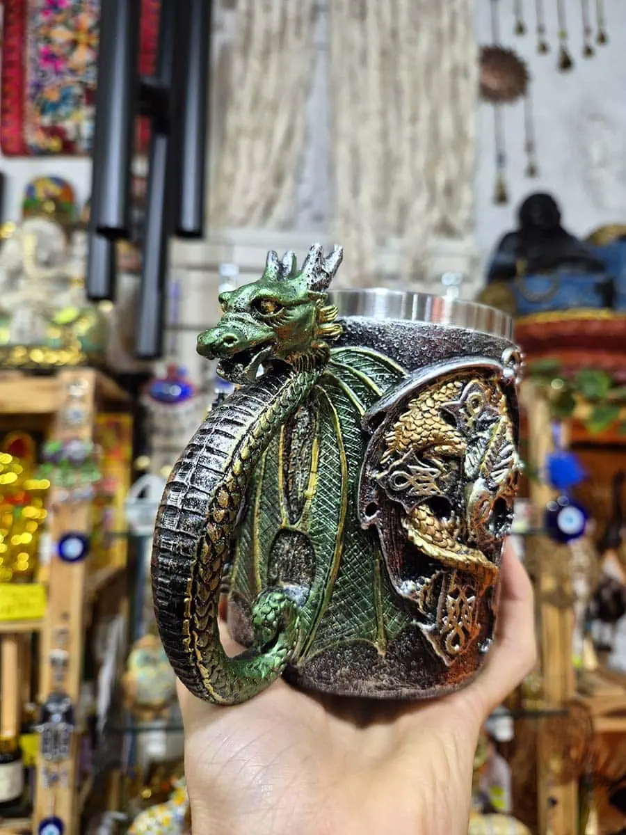 taza estilo medieval o vikinga de acero inoxcidable de Dragón