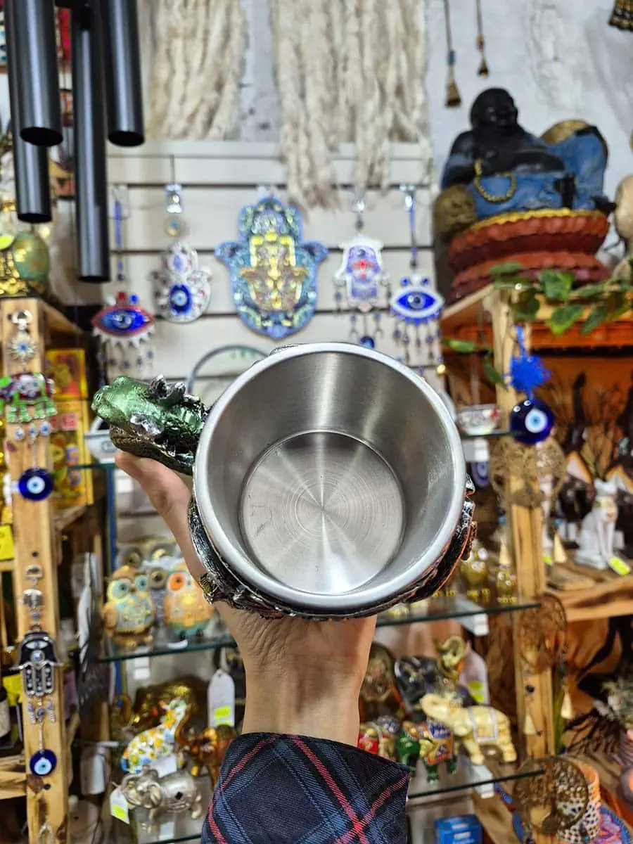 taza estilo medieval o vikinga de acero inoxcidable de Dragón