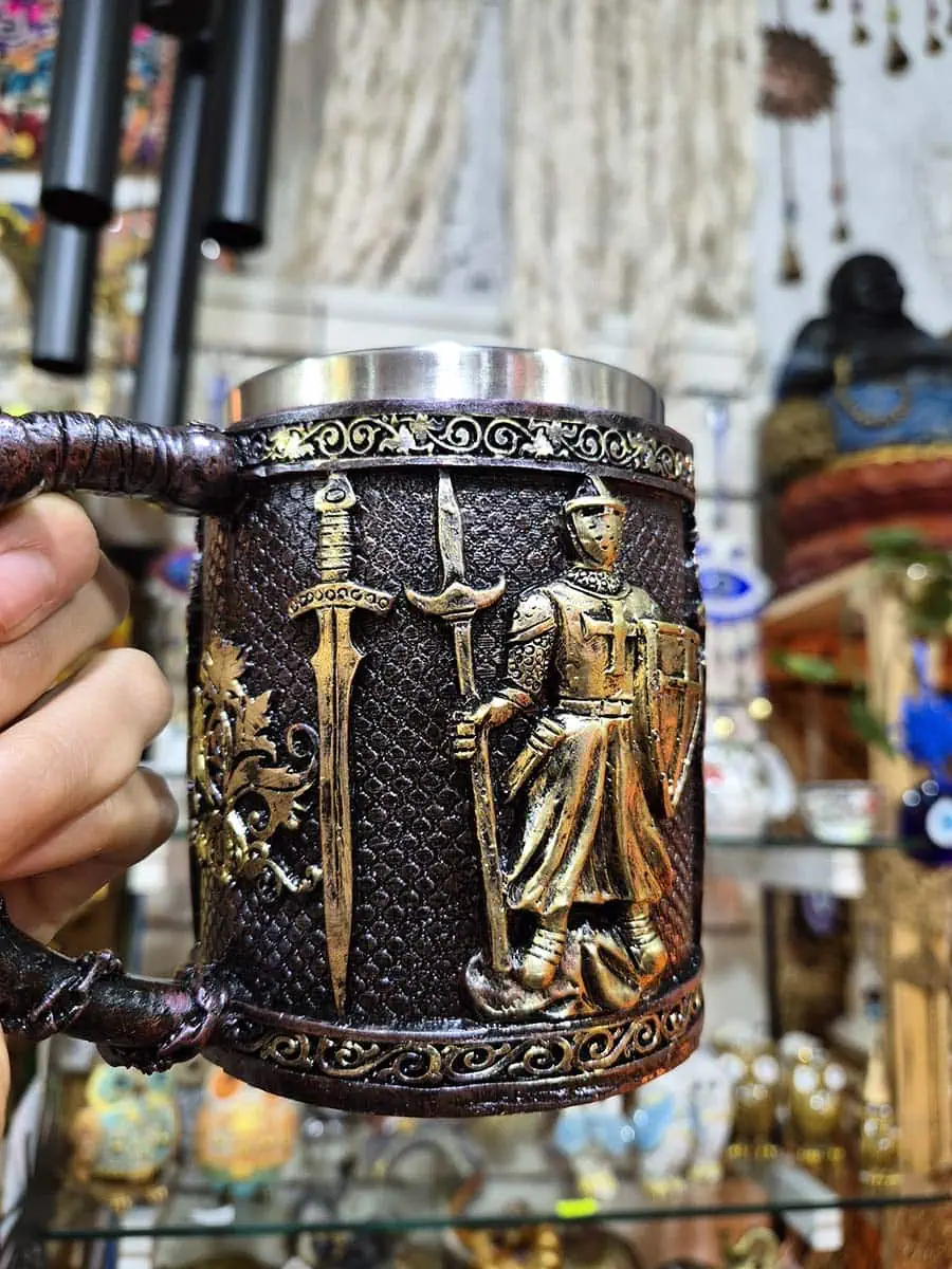 taza estilo medieval o vikinga de acero inoxcidable de guerrero