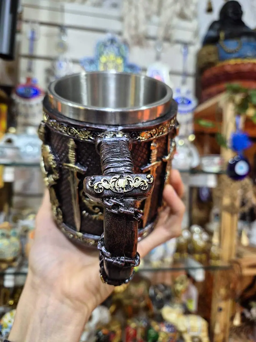 taza estilo medieval o vikinga de acero inoxcidable de guerrero