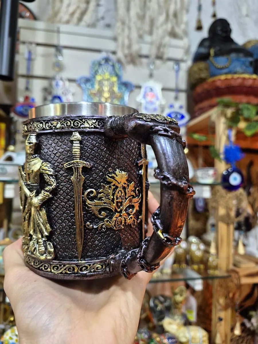 taza estilo medieval o vikinga de acero inoxcidable de guerrero