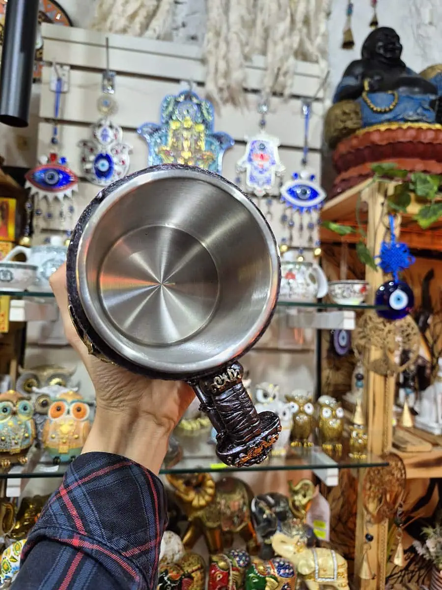 taza estilo medieval o vikinga de acero inoxcidable de guerrero